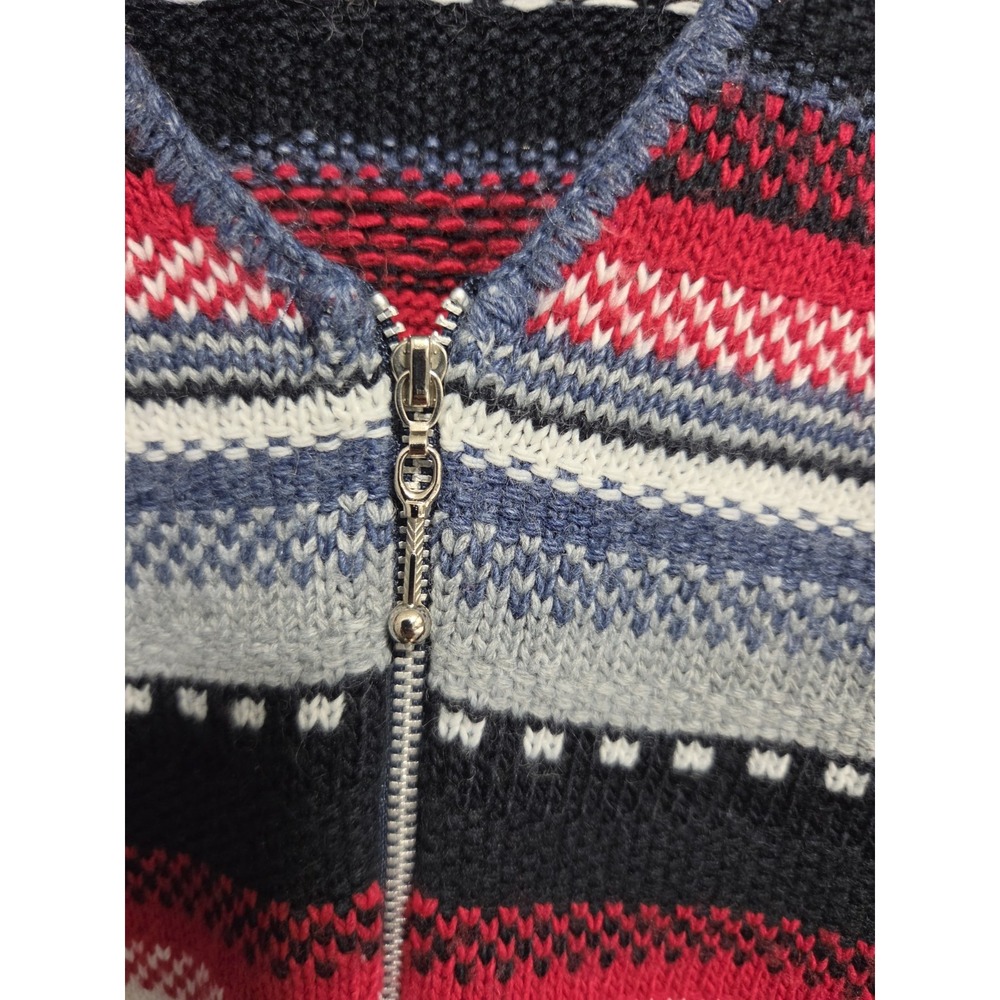 Vintage 90's Spunky L Cardigan Sweater Front Zip Fair Isle Nordic Light Layer - Picture 6 of 12